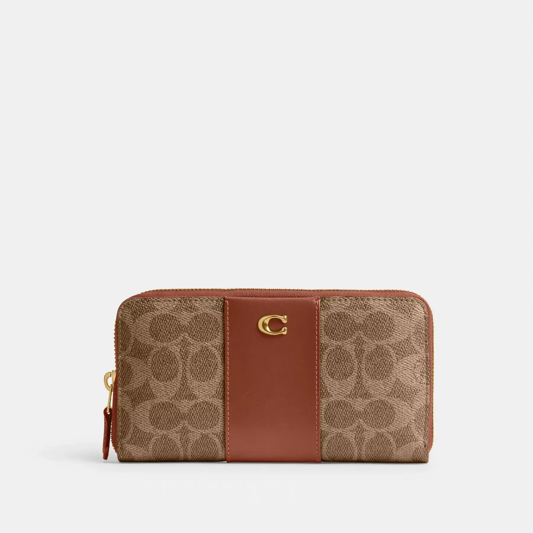 COACH Cartera con cremallera en acordeón de lona distintiva con bloques de color